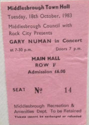 Gary Numan Middlesbrough Ticket 1983